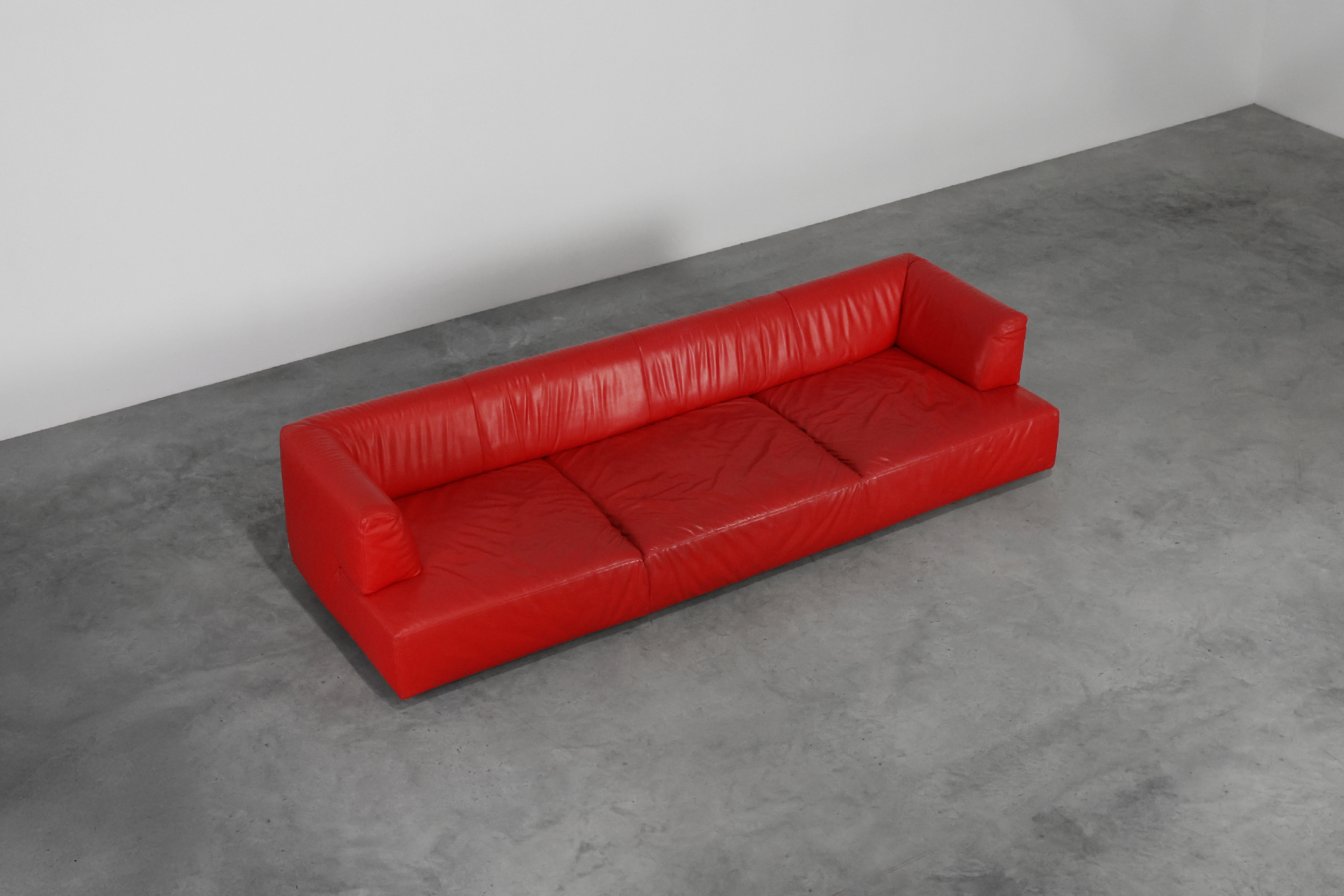 Red Mid-century 3-seater Leather Sofa by Edra, Italy 2000thumbnail